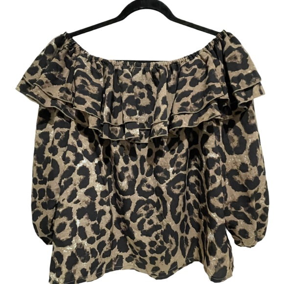Leopard Print Off-Shoulder Top Size XL - Picture 2 of 5
